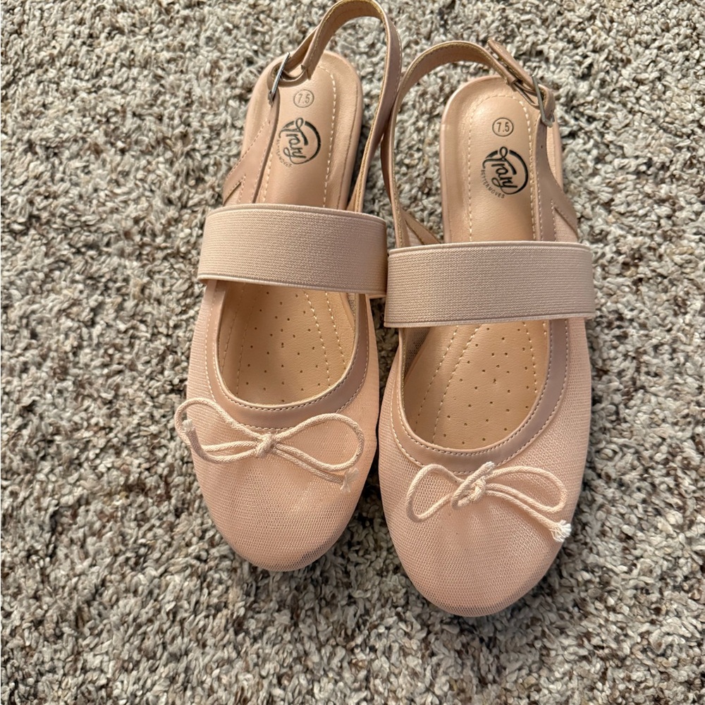 Pink Mesh Slingback Flats with Bow 7.5